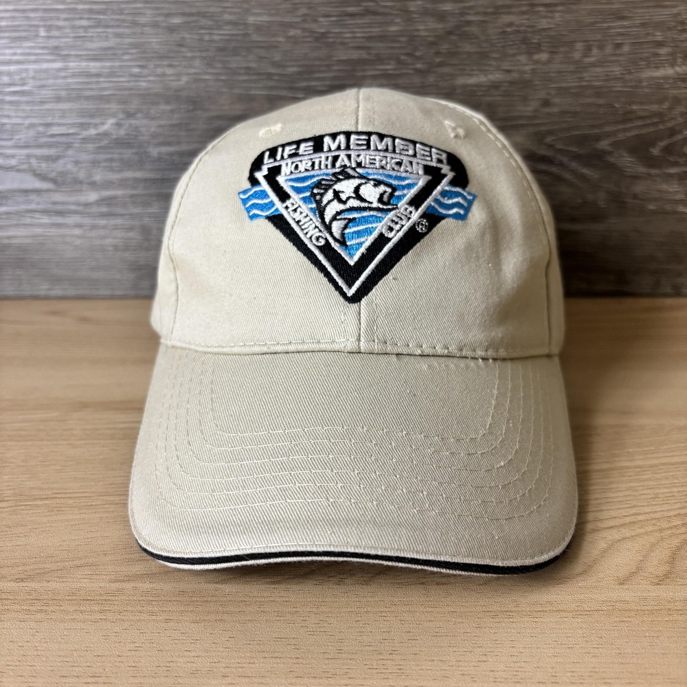 North American Fishing Club Hat Cap Strap Back Khaki Embroidered Mens Fishing